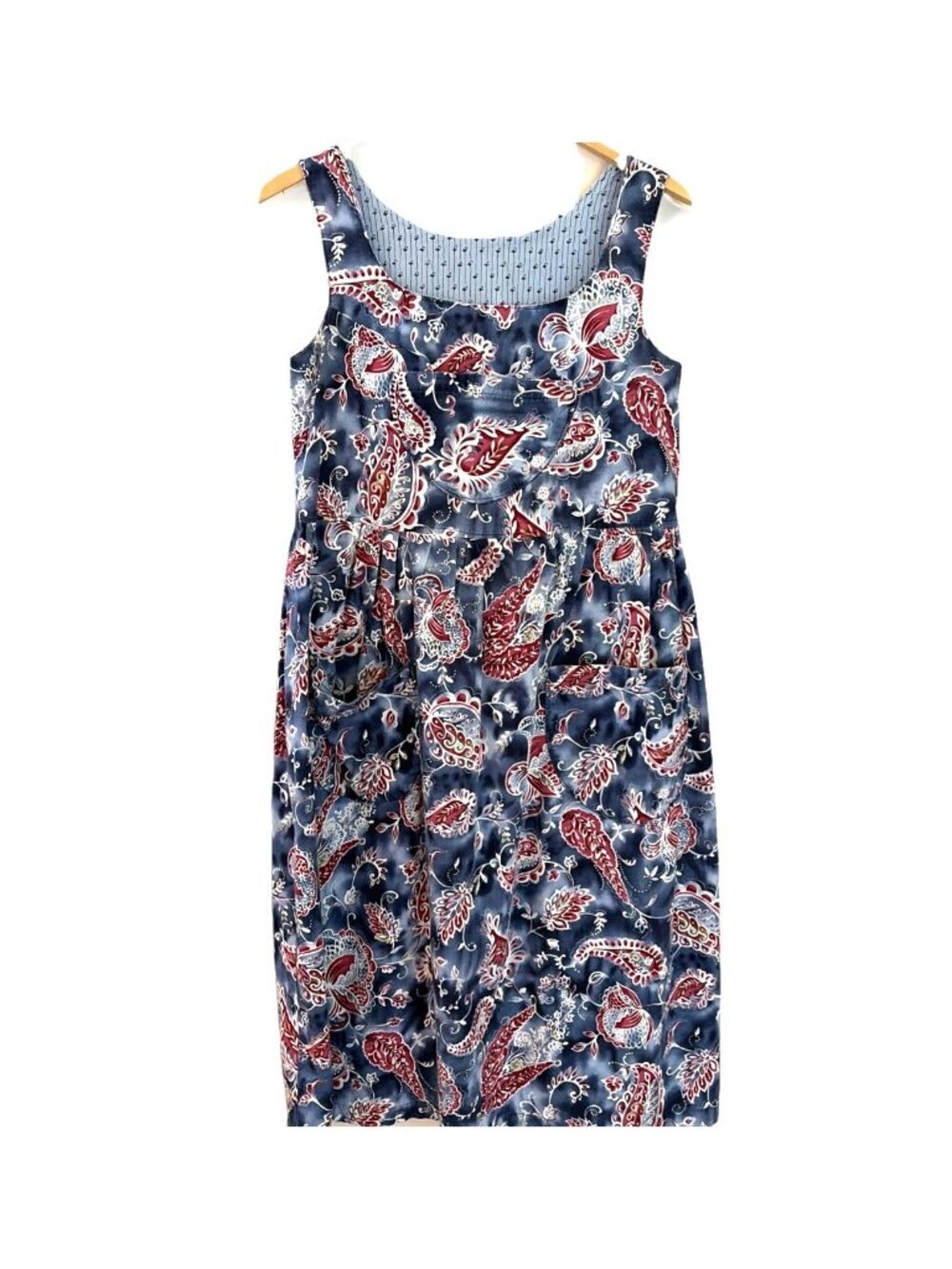 VTG 80s Hand Made Overall Jumper Midi Dress Size S Paisley 100% Cotton Modest